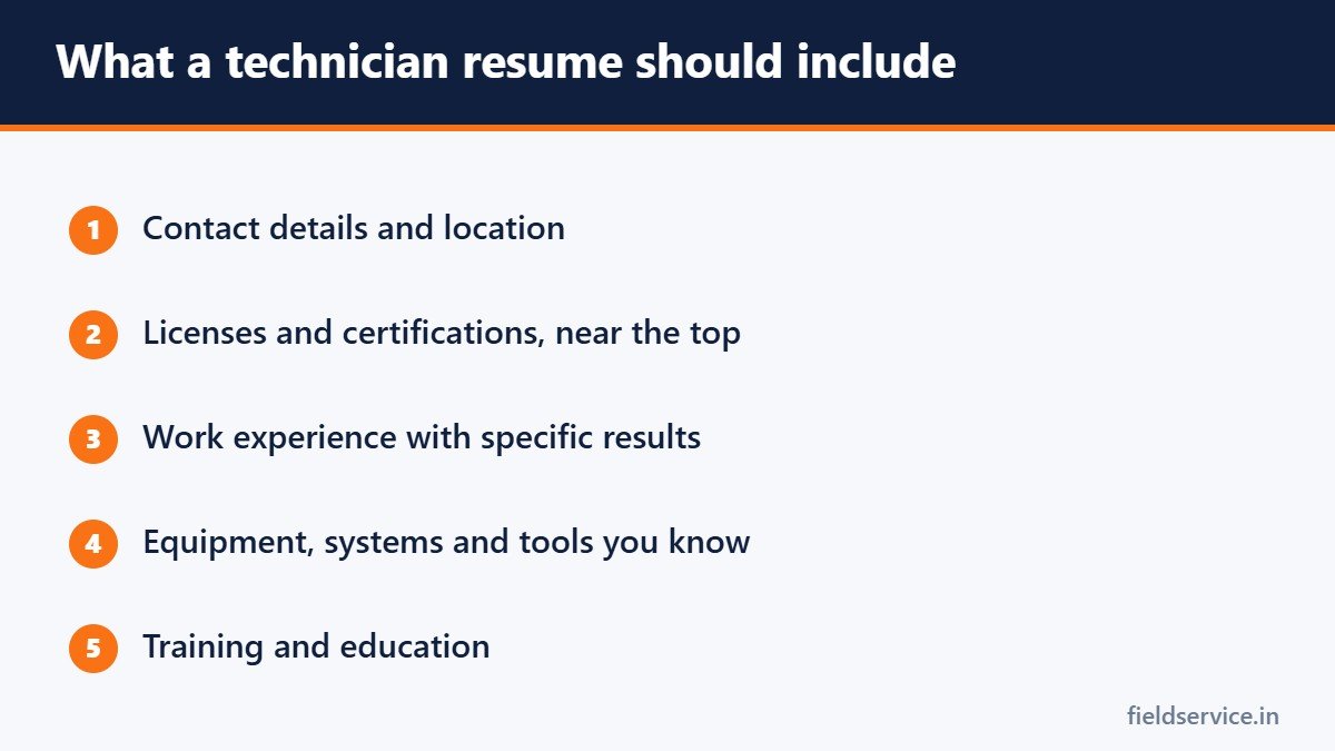 What a technician resume should include