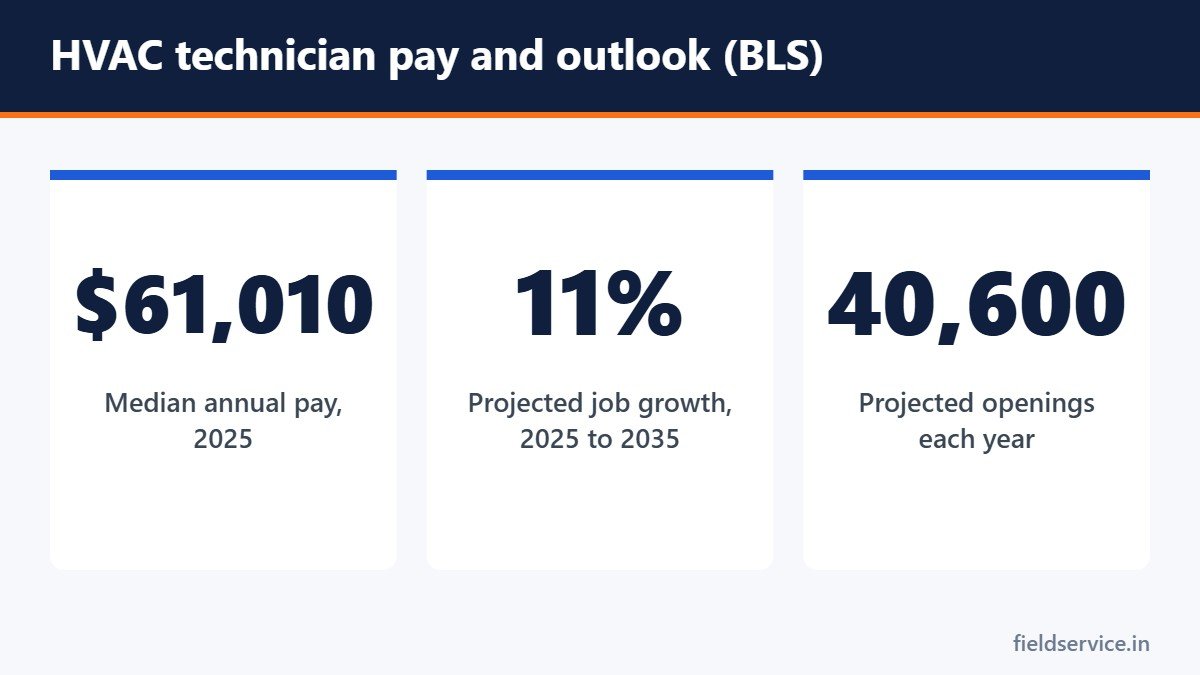 HVAC technician pay and outlook (BLS)