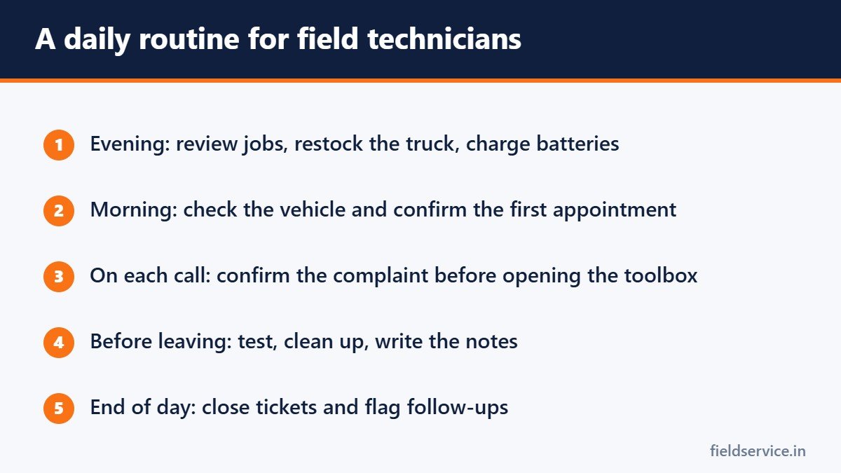 A daily routine for field technicians