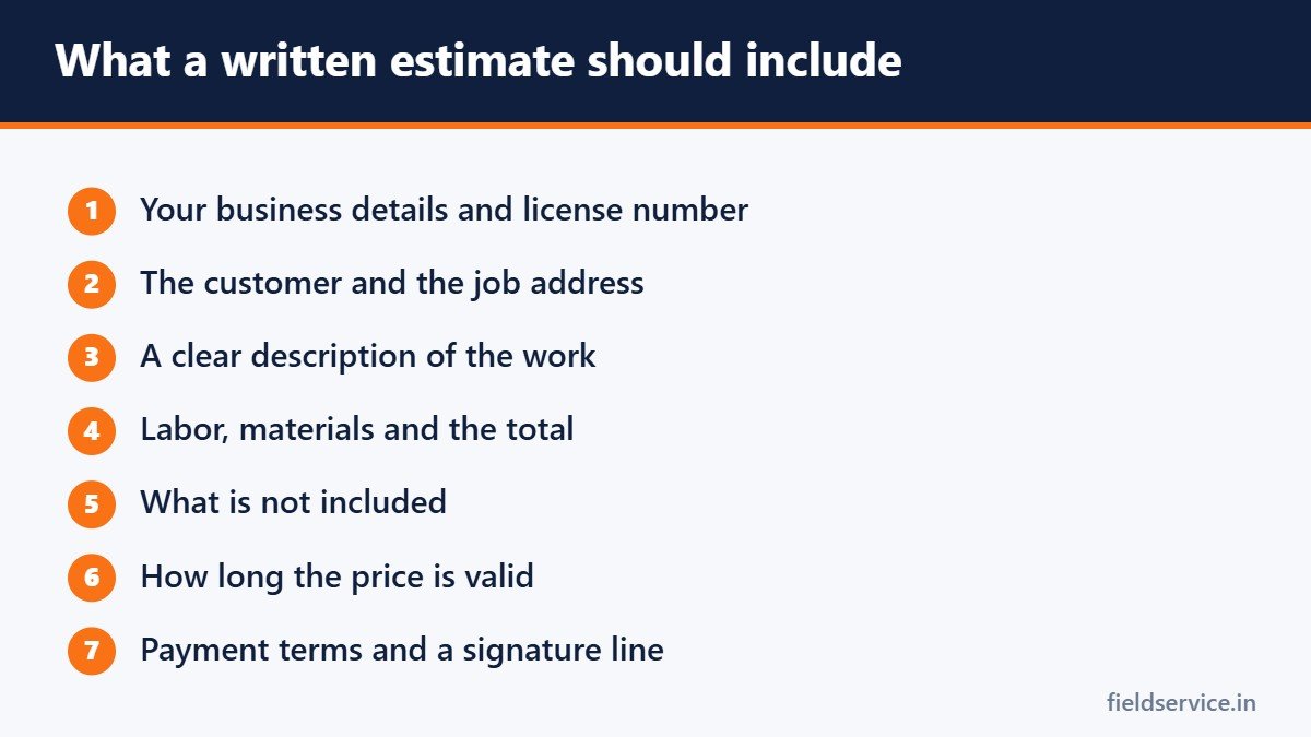 What a written estimate should include