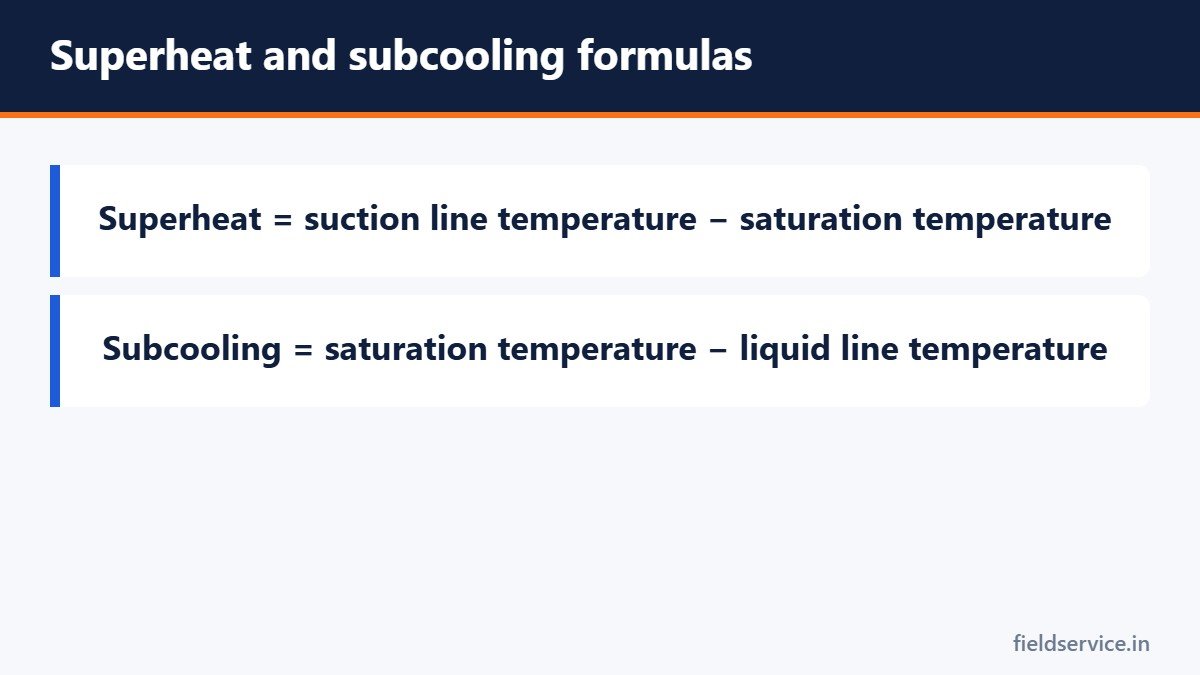 Superheat and subcooling formulas